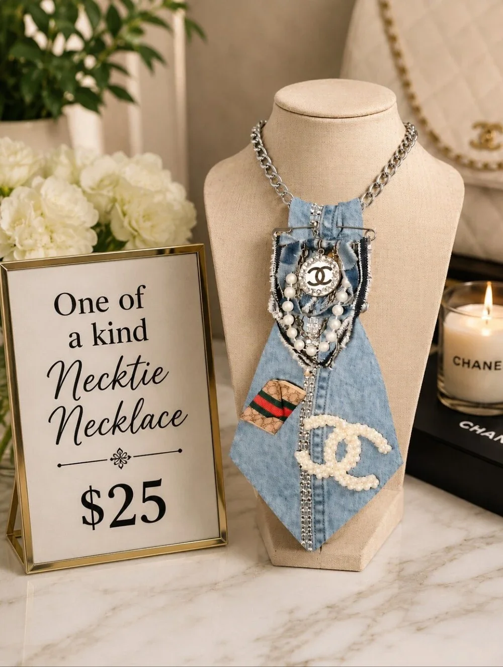 Denim Necktie Necklace